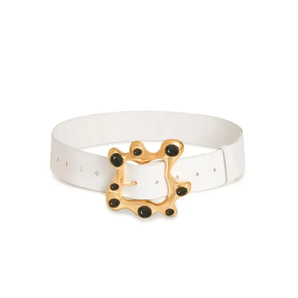 Cynthia Rowley Hidden Gem Gold Metal Cabochons Leather Belt NWT 298 O/S - Picture 2 of 5